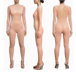 NWT Skims Velvet Stirrup Catsuit Logo One-piece Jumpsuit Peach Plus Size 4X